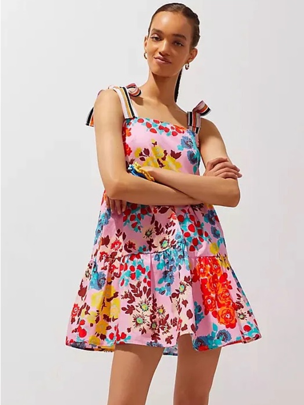 Peter Som for Anthropologie Pink Floral Tie-Shoulder Sundress